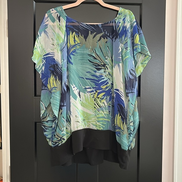 Lane Bryant Blue/Green Cap Sleeve Tropical Blouse w/Tank Top. Size 18/20 - Picture 4 of 9
